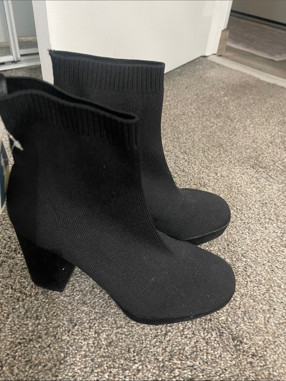 Marshalls Black Knit Sock Ankle Booties with Block Heel